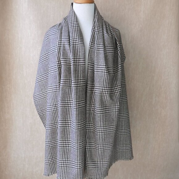 Handmade Brown White Plaid Large Wrap Scarf - Picture 3 of 10